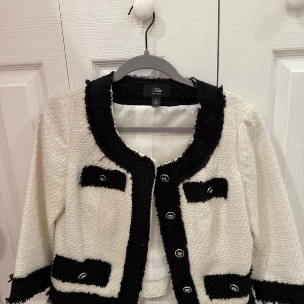 Zara White & Black Tweed Gem Button Blazer