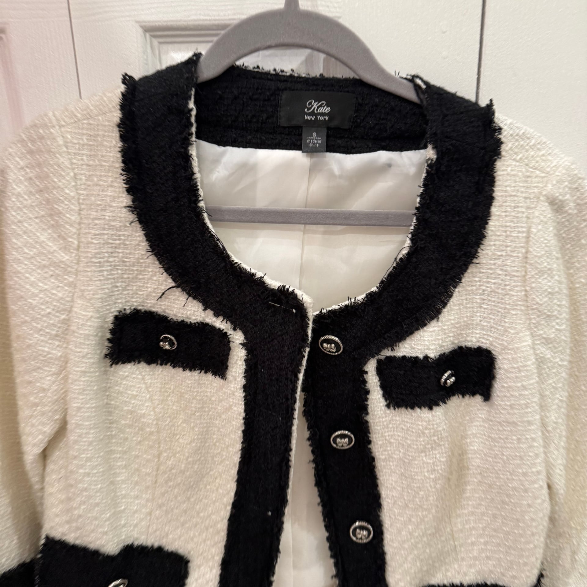 Zara White & Black Tweed Gem Button Blazer 2