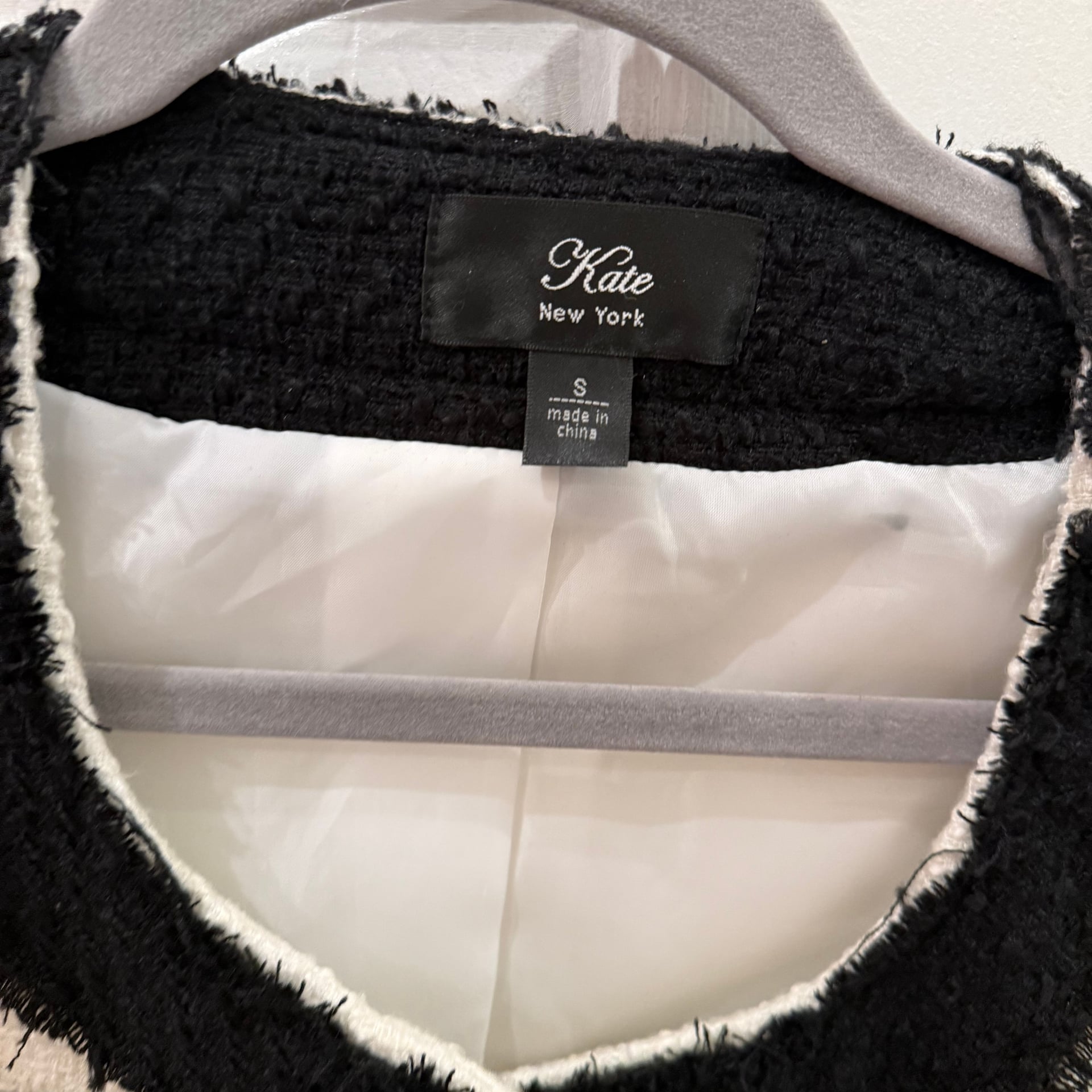 Zara White & Black Tweed Gem Button Blazer 3