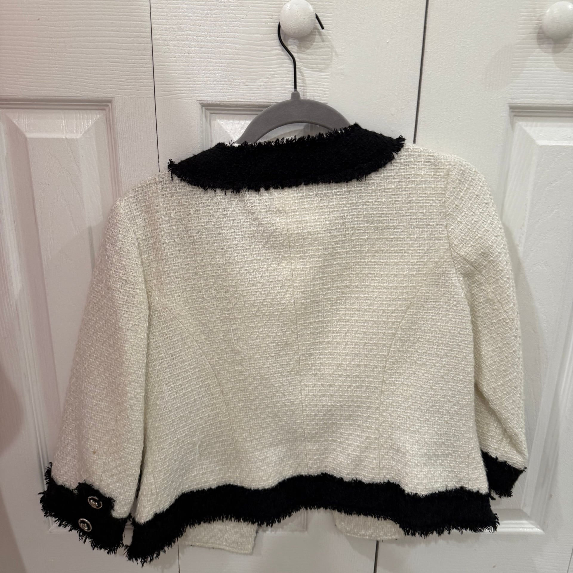Zara White & Black Tweed Gem Button Blazer 4