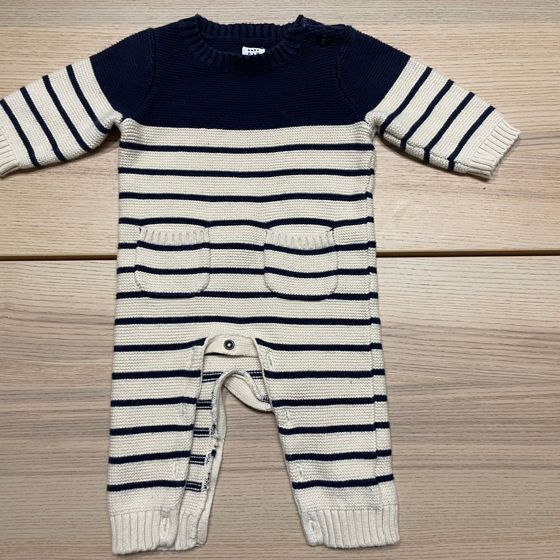 EUC Baby Gap Navy and White Stripe Brannan Sweater One-Piece Romper 3-6 Months 1