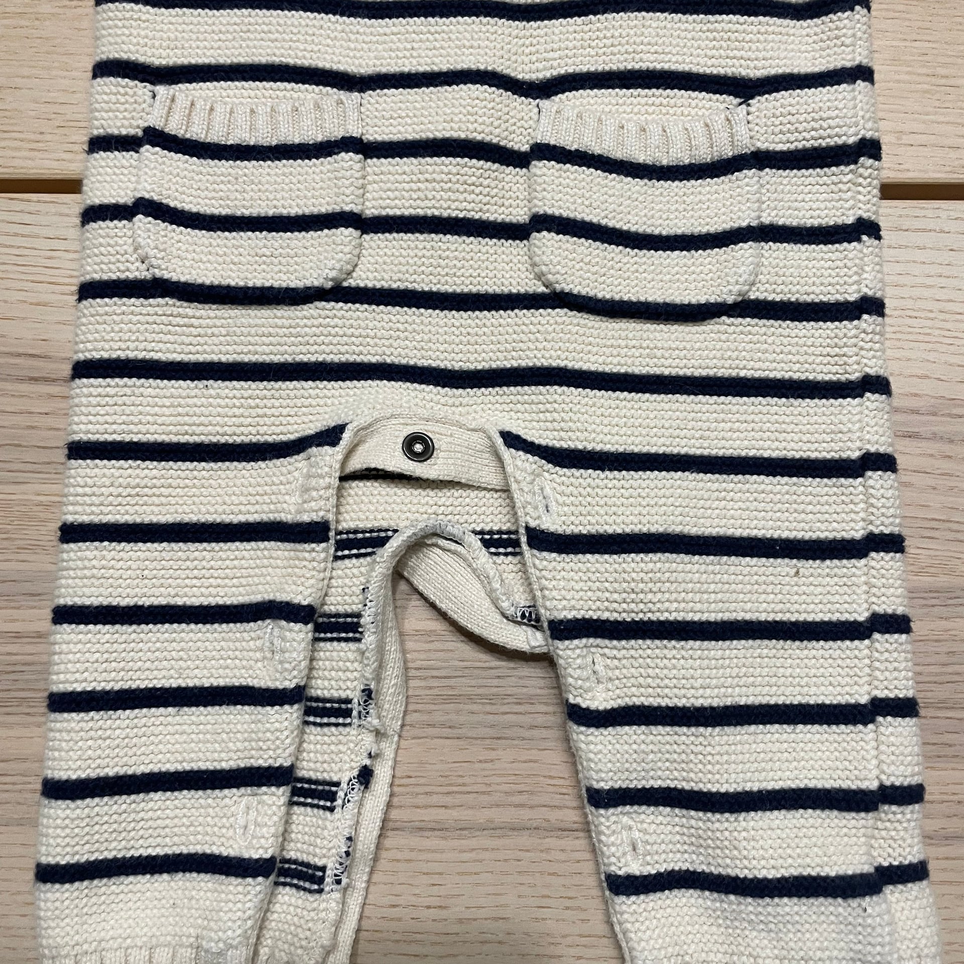 EUC Baby Gap Navy and White Stripe Brannan Sweater One-Piece Romper 3-6 Months 2
