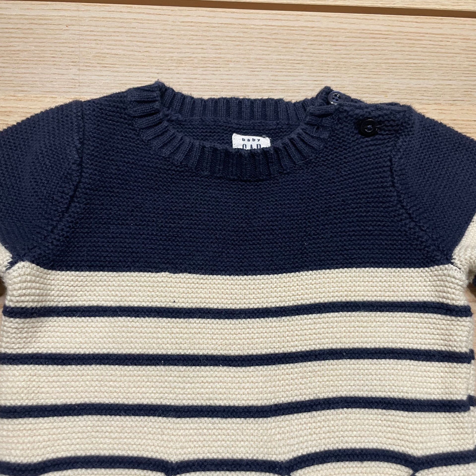 EUC Baby Gap Navy and White Stripe Brannan Sweater One-Piece Romper 3-6 Months 3