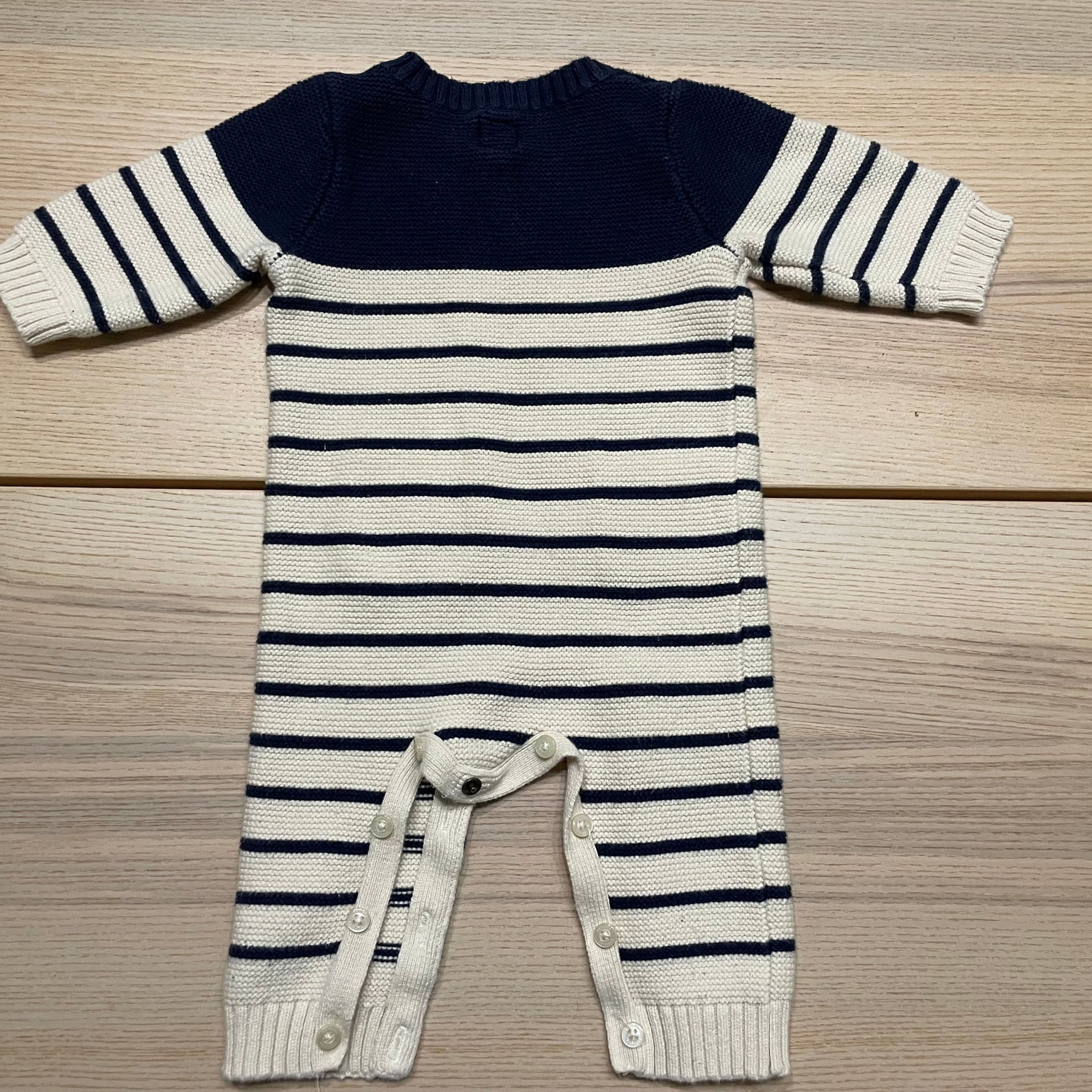 EUC Baby Gap Navy and White Stripe Brannan Sweater One-Piece Romper 3-6 Months 5