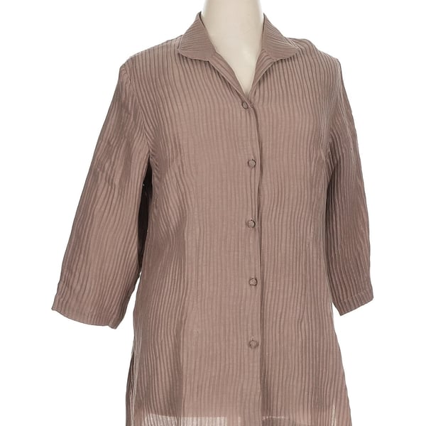 Connie Roberson Brown Stripe Tunic Jacket 100% Silk XL