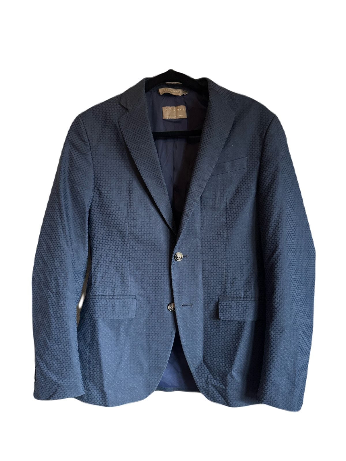 Zara Man Blue Textured Natural Fibers 2-Button Blazer 1