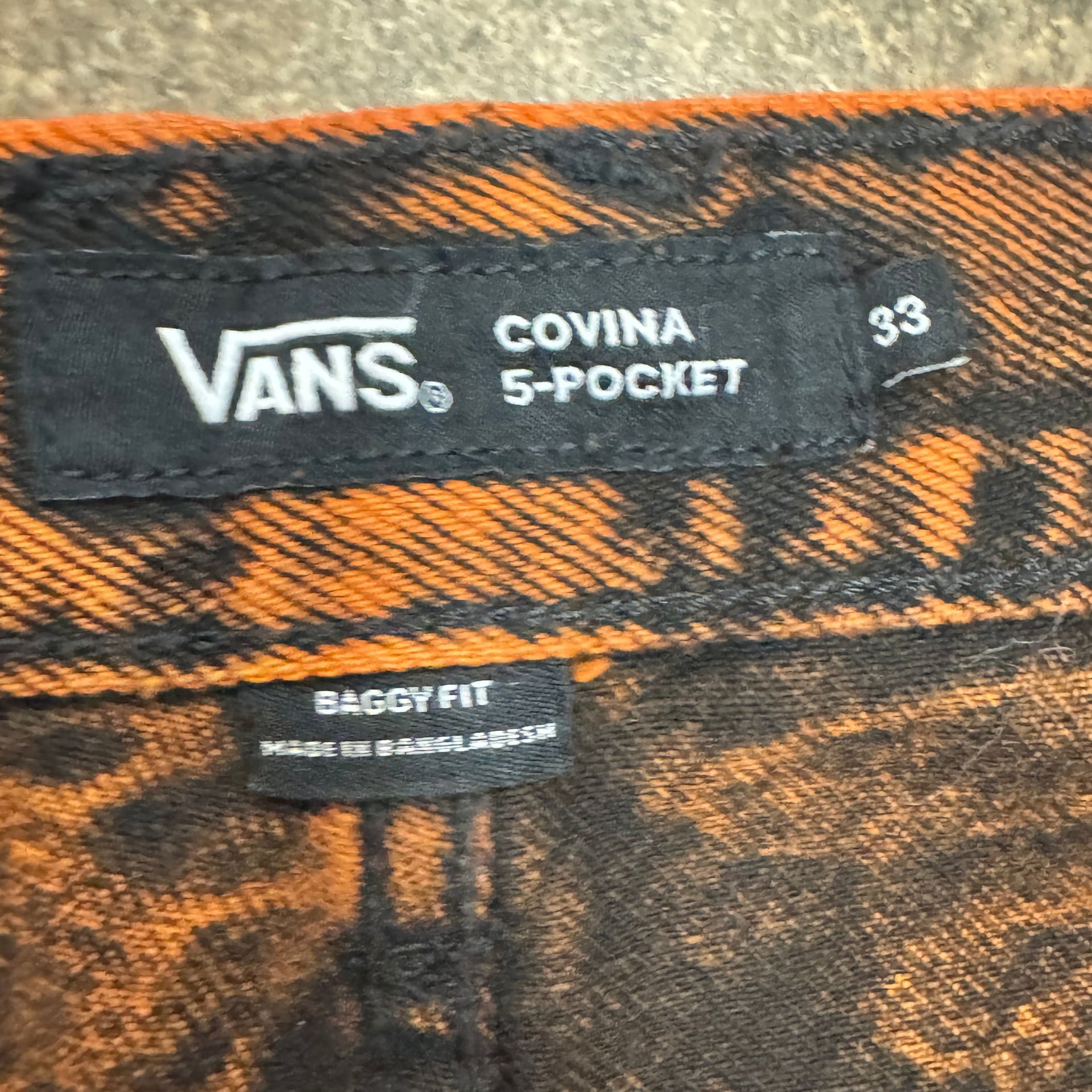 Vans baggy orange and black jeans size 33 3