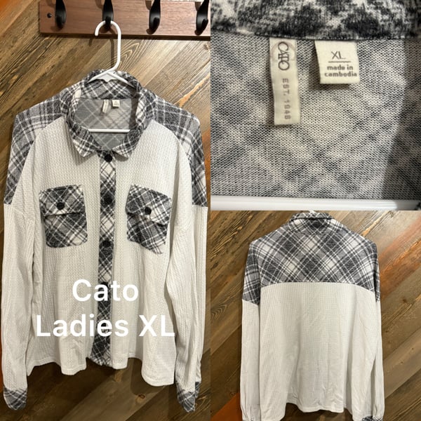 White Lightweight Plaid Contrast Button Up Shacket