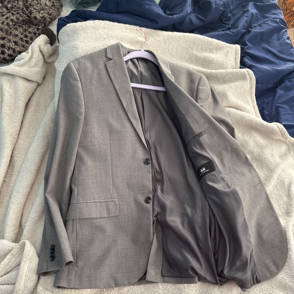 Egara Mens Light Grey Wool Blend Dress Suit Jacket 42R
