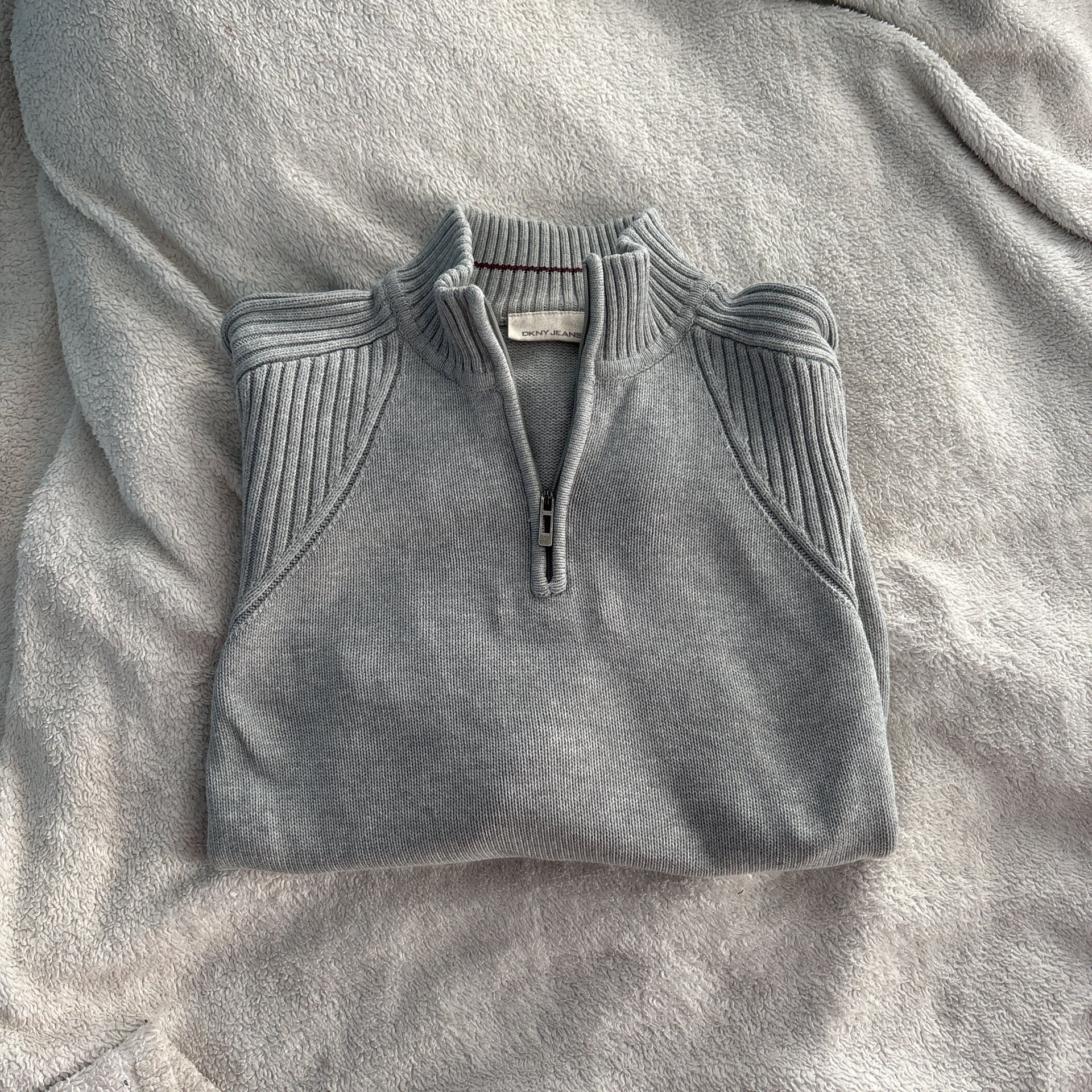 DKNY Jeans Men's Gray 1/4 Zip Mock Neck Long Sleeve Pullover Sweater 2