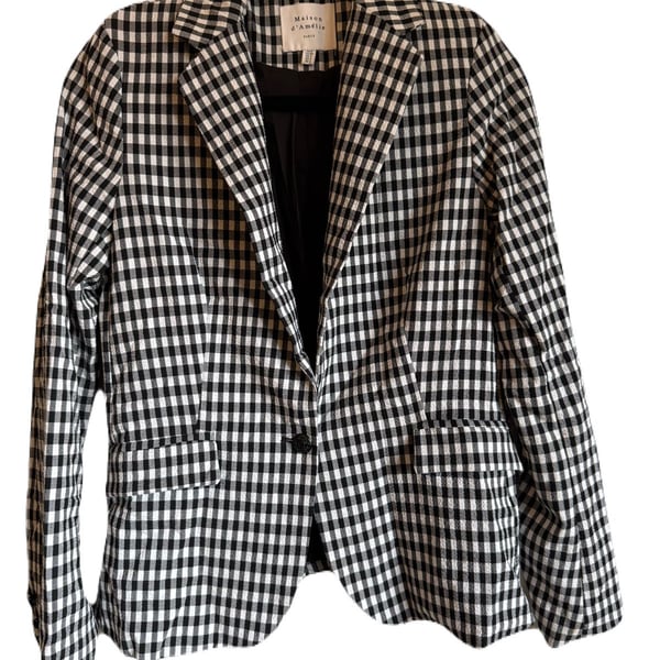 Maison d'Amelie Gingham Check One Button Blazer Black White