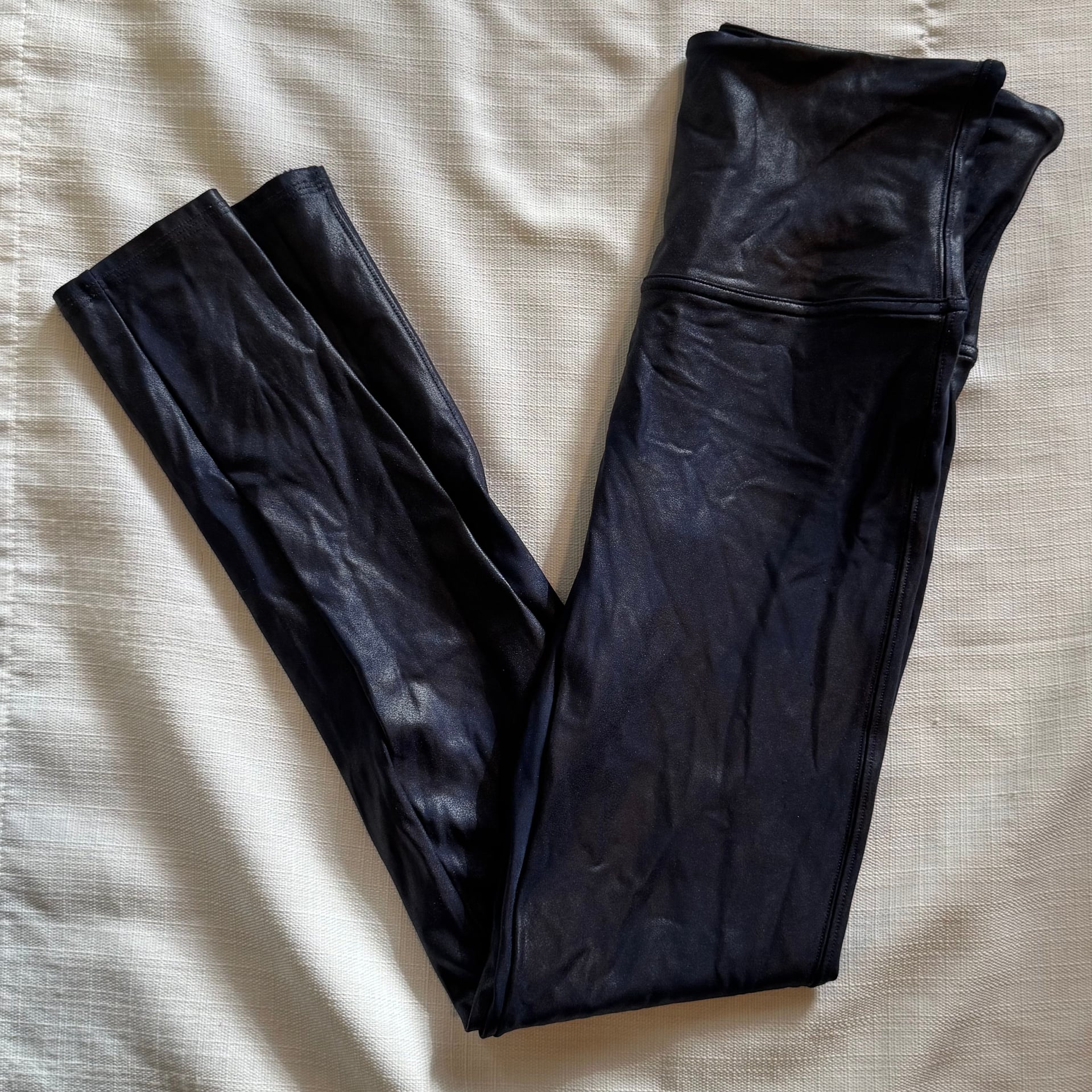 Spanx Faux Leather Navy Leggings Large 2