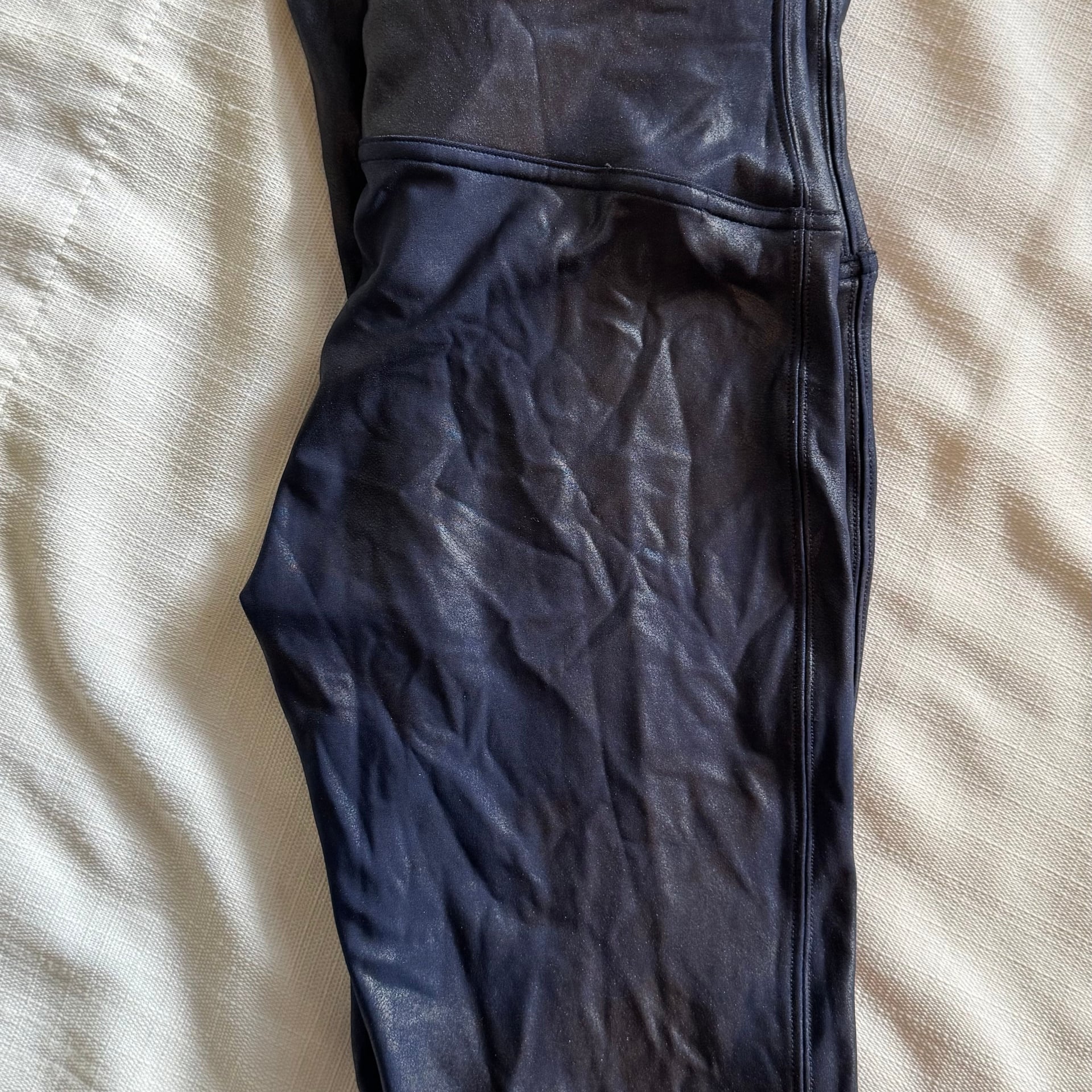 Spanx Faux Leather Navy Leggings Large 3
