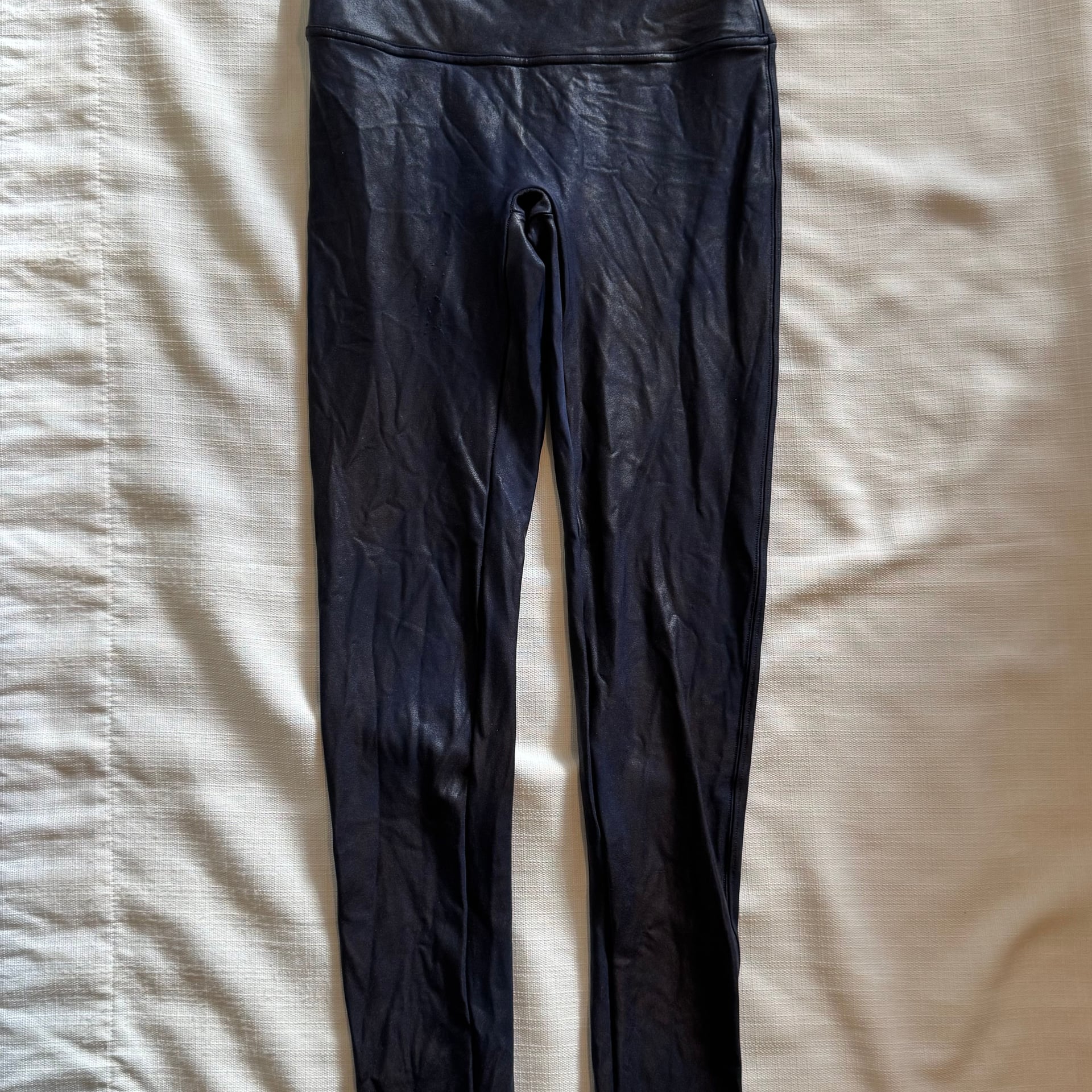 Spanx Faux Leather Navy Leggings Large 5