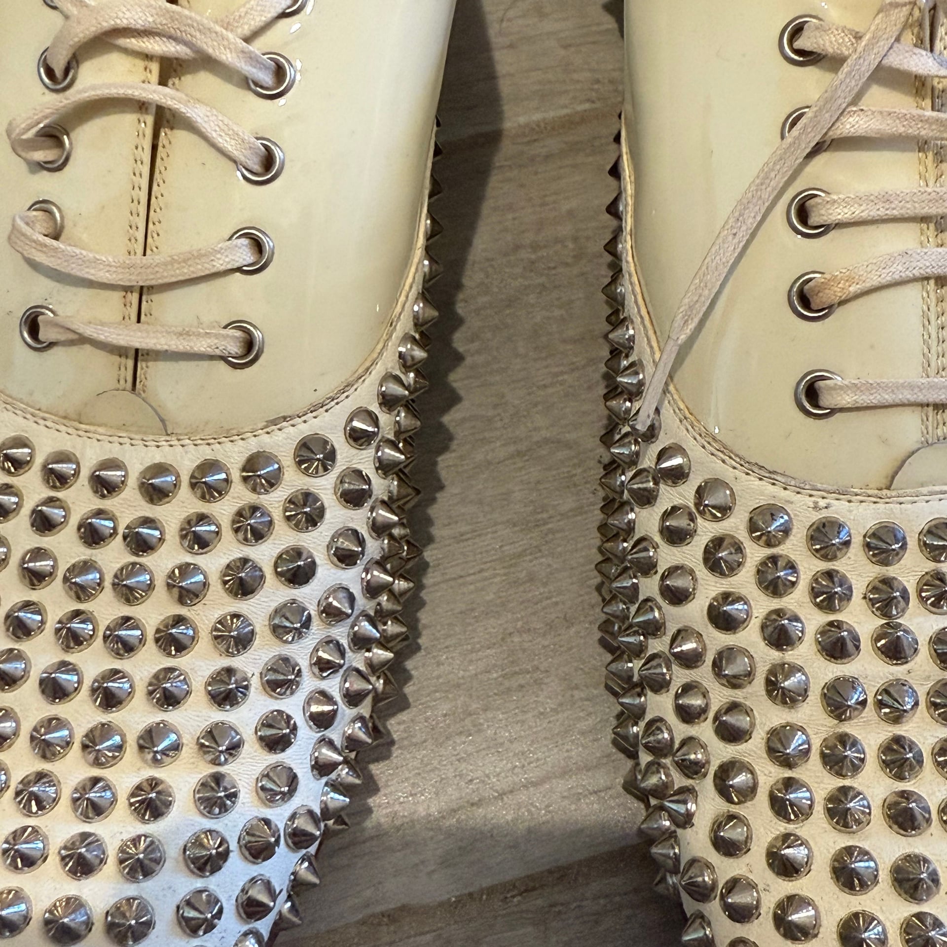Christian Louboutin Freddy Spiked White Leather Loafer Flat Shoes 5