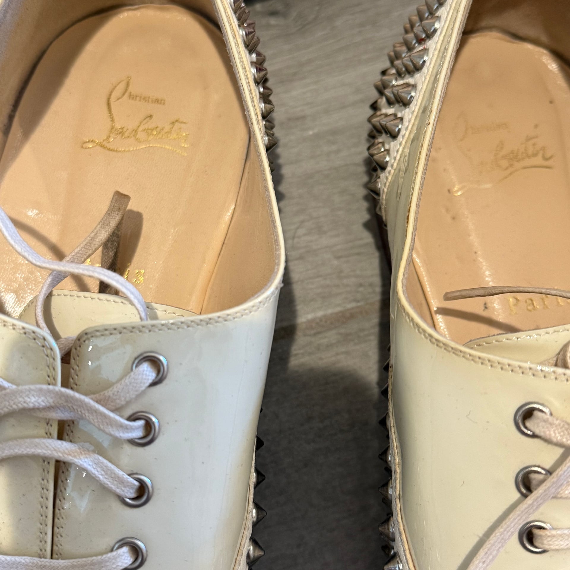Christian Louboutin Freddy Spiked White Leather Loafer Flat Shoes 6