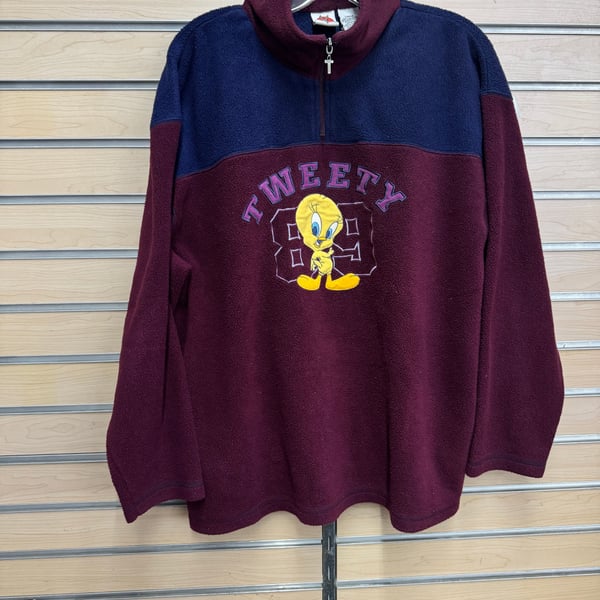 Looney Tunes Tweety Bird Quarter Zip Pullover Spell Out Y2K Womens L