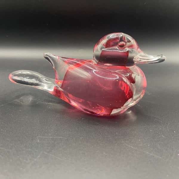 Red and Clear Art Glass Wide Bill Duck Figurine