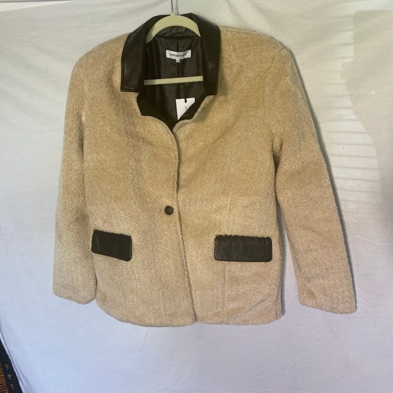 Revolve WeWoreWhat Faux Fur Blazer in Ivory & Black Sz S NWT MSRP $ 148 2