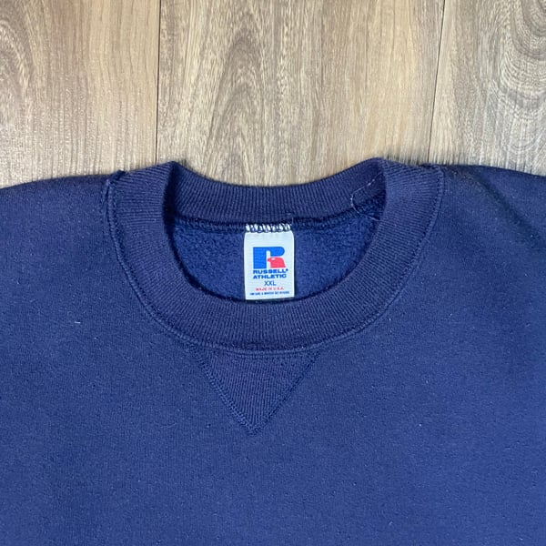 Vintage Russell Athletic Made in USA Sweatshirt Blank Navy Crewneck 90's