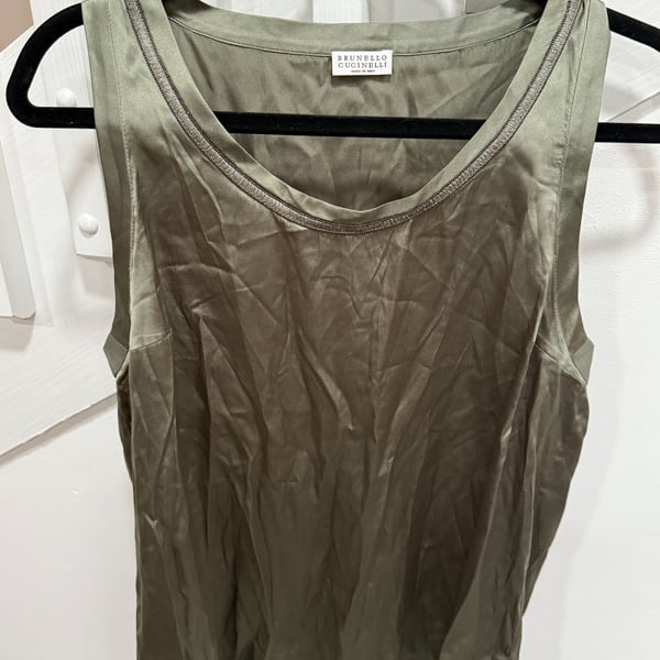 Brunello Cucinelli Women's Silk Stain Tank Top in Olive Green
