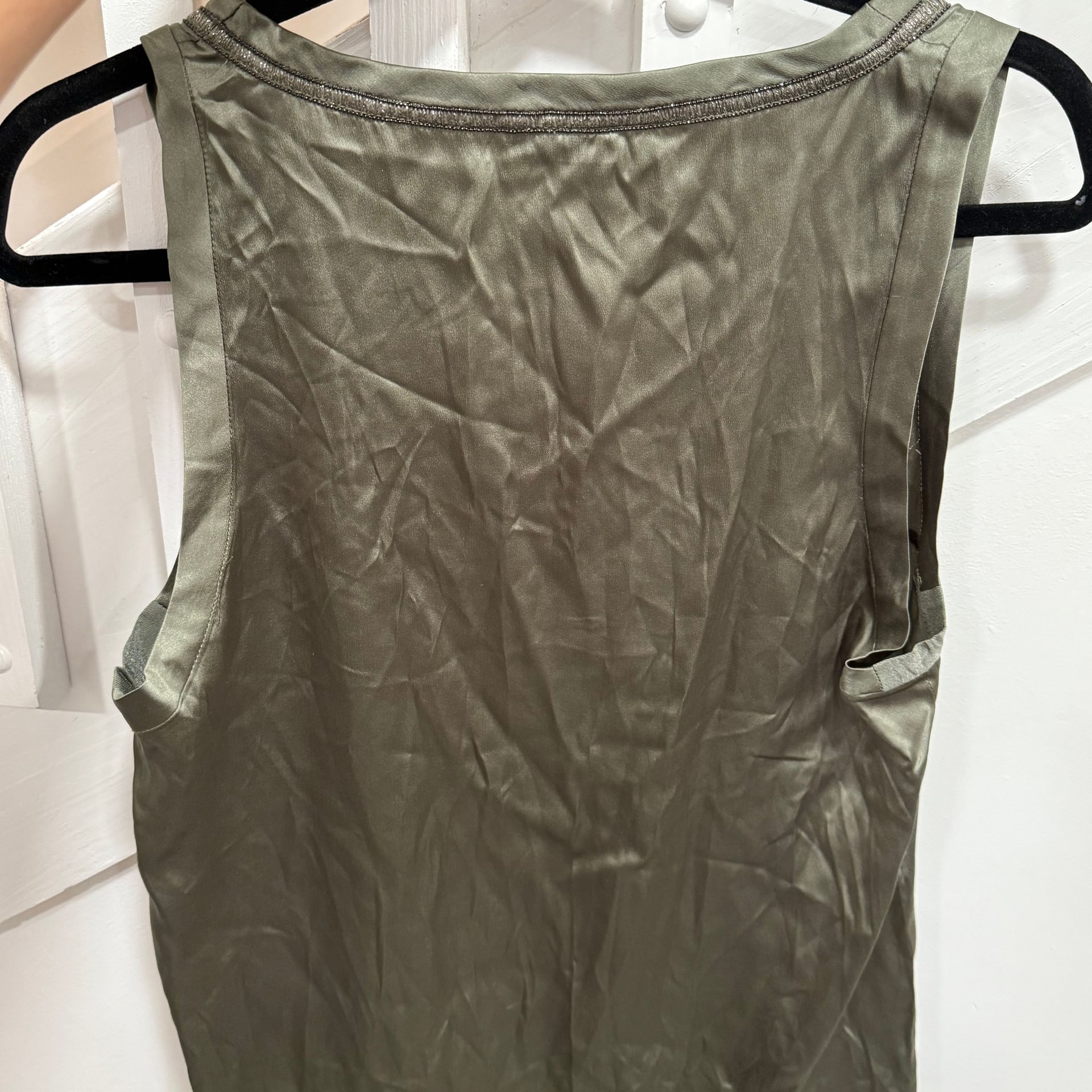 Brunello Cucinelli Women's Silk Stain Tank Top in Olive Green 7