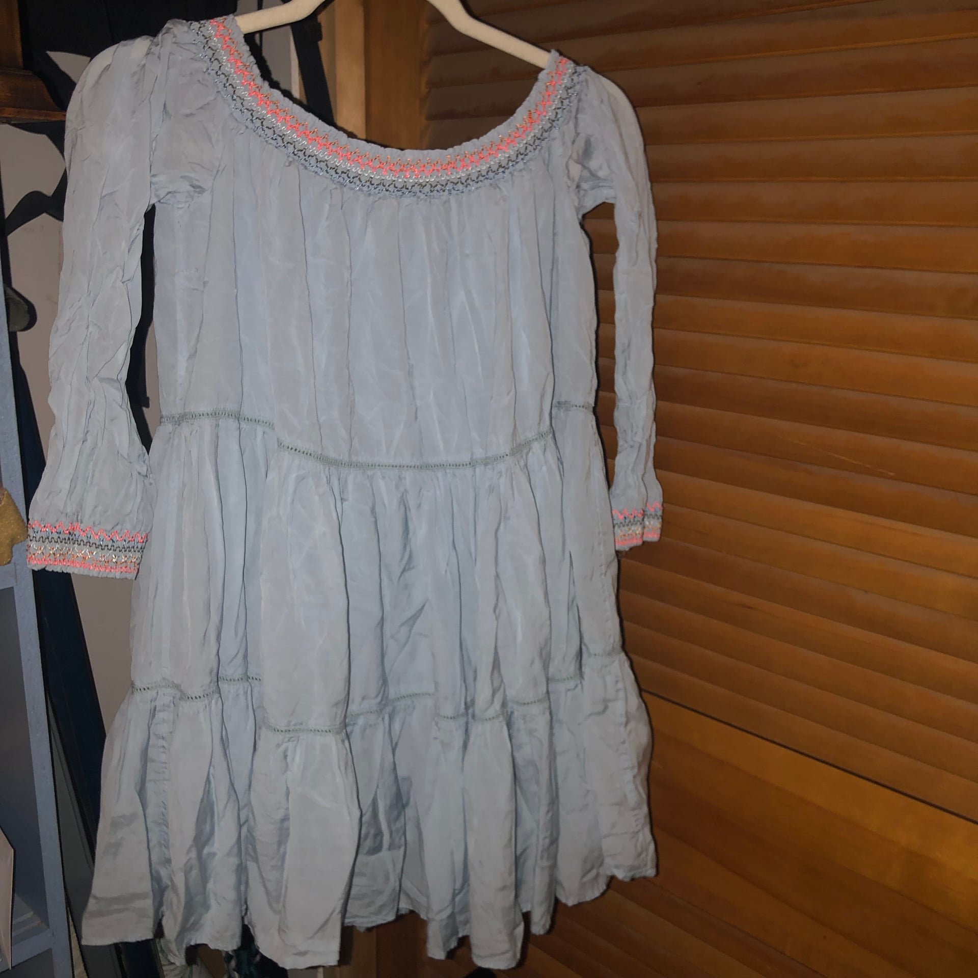 Free People Sunbeam Mini Dress Off The Shoulder Floral Embroidery Tiered SZ M 7