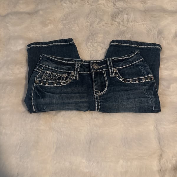 LA Idol Boot Cut Thick Stitched Studded Women  shorts Dark Wash