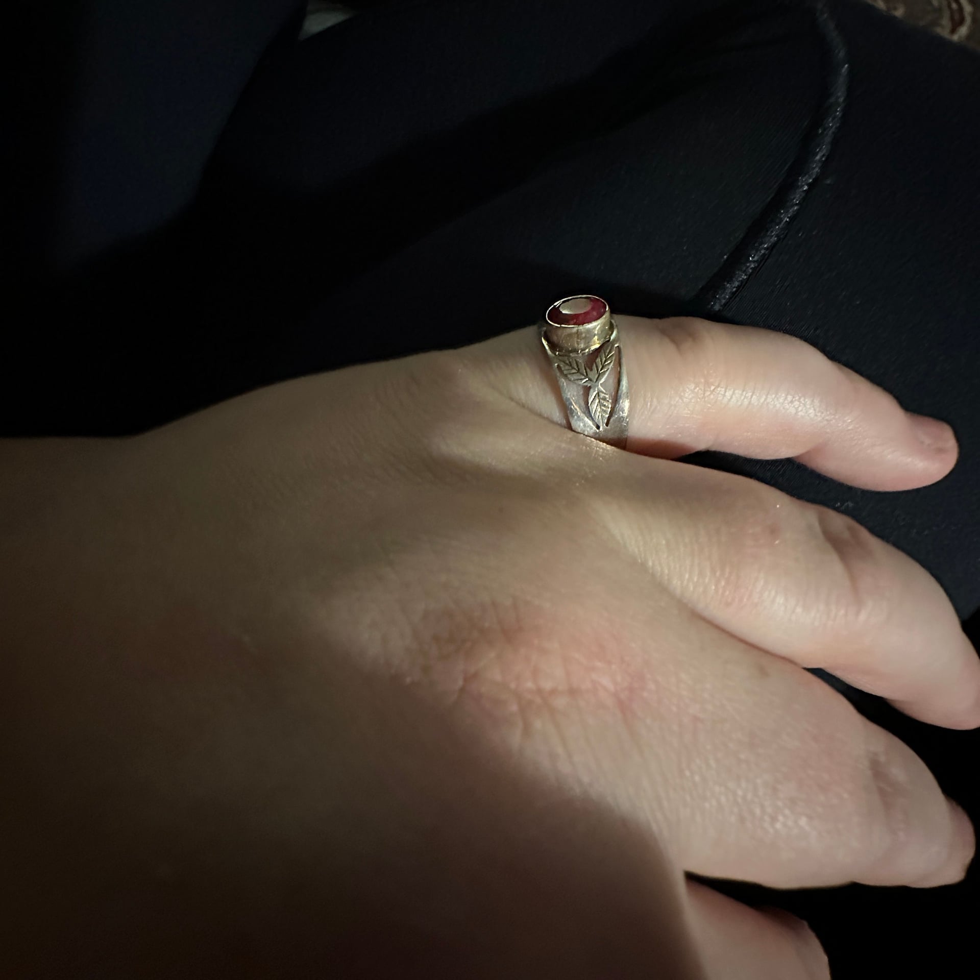 Garnet Gothic Fleur de Lis Ring in Sterling Silver 2
