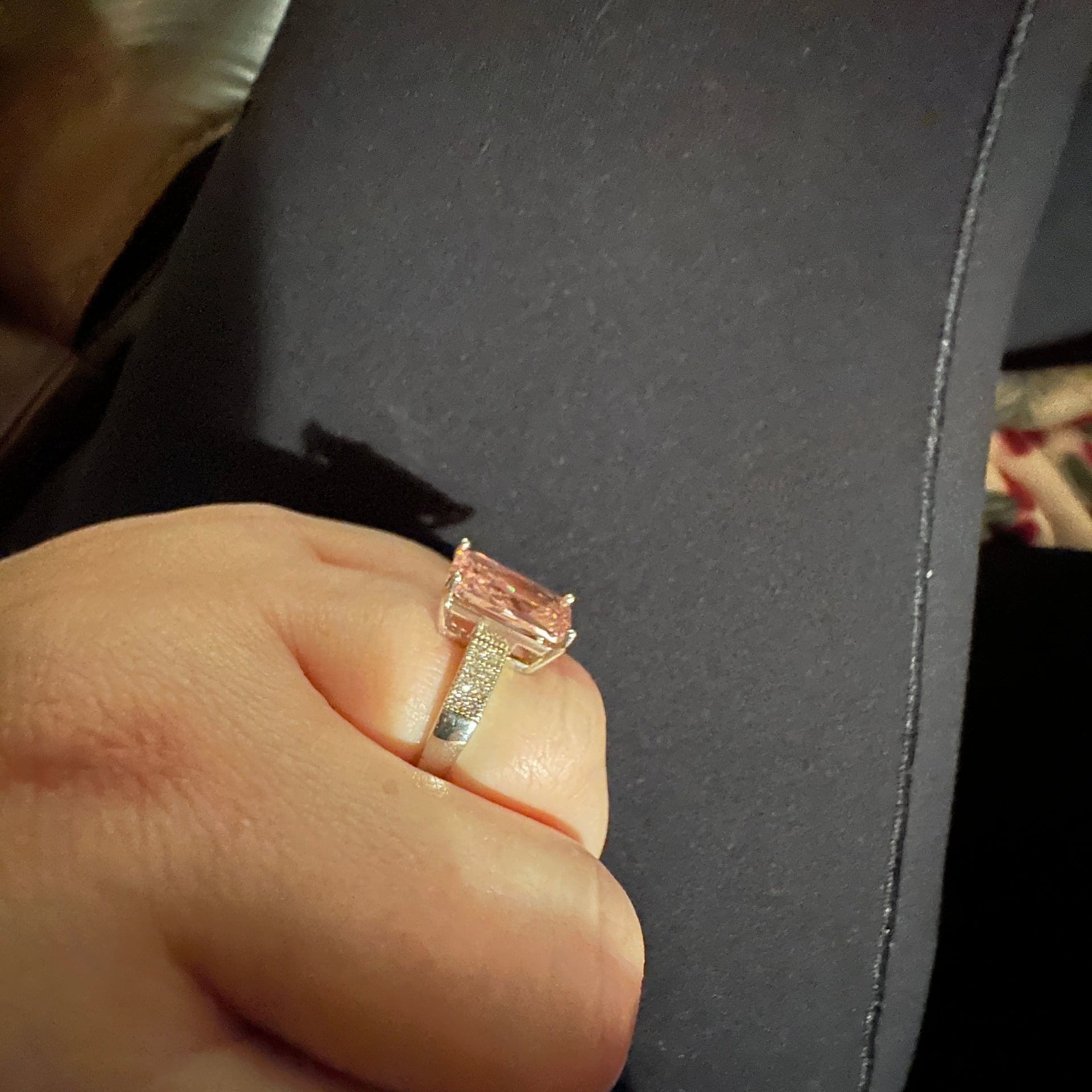 Sterling Silver Pink Radiant Cut CZ Ring 4