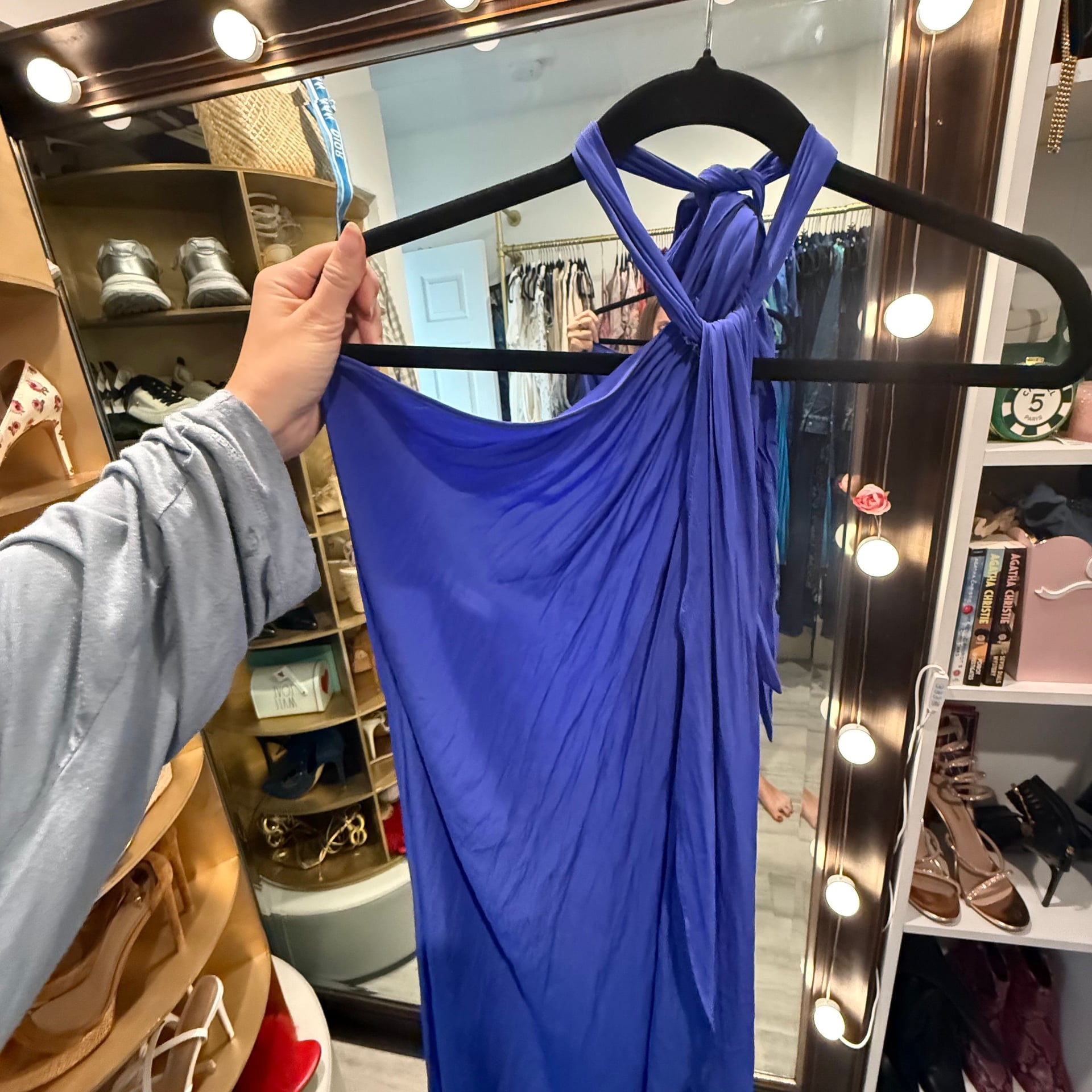 Ramy Brook Carlie Midi Dress Cobalt Blue Smocked Size Large 4