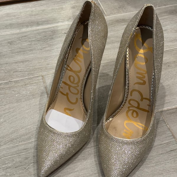 Sam Edelman Danna Pointed Toe Stiletto Gold Mesh Heels