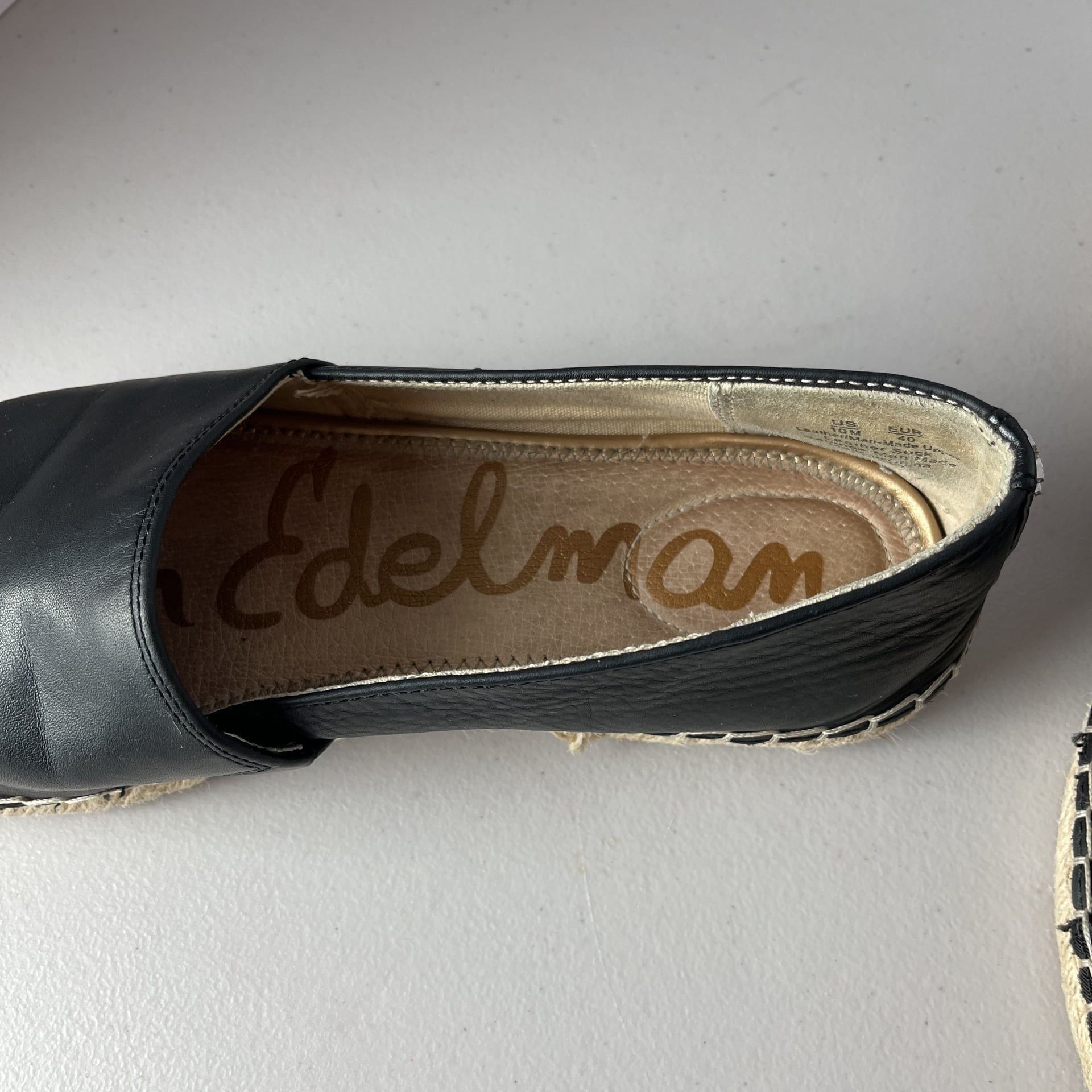 Sam Edelman Krissy Espadrille Cap Toe Flats - Black Leather Size 10 4
