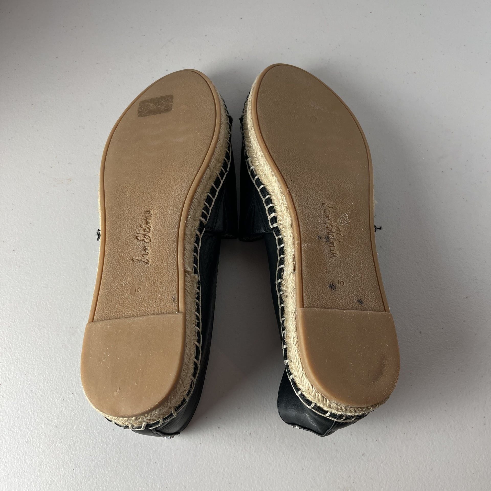 Sam Edelman Krissy Espadrille Cap Toe Flats - Black Leather Size 10 6