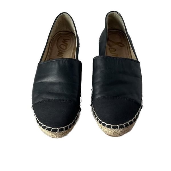 Sam Edelman Krissy Espadrille Cap Toe Flats - Black Leather Size 10