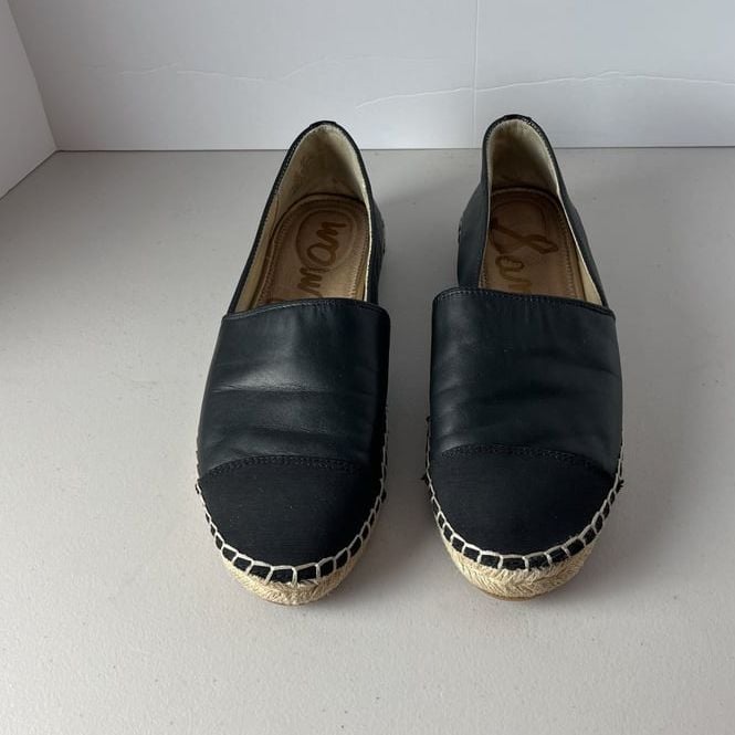 Sam Edelman Krissy Espadrille Cap Toe Flats - Black Leather Size 10 3