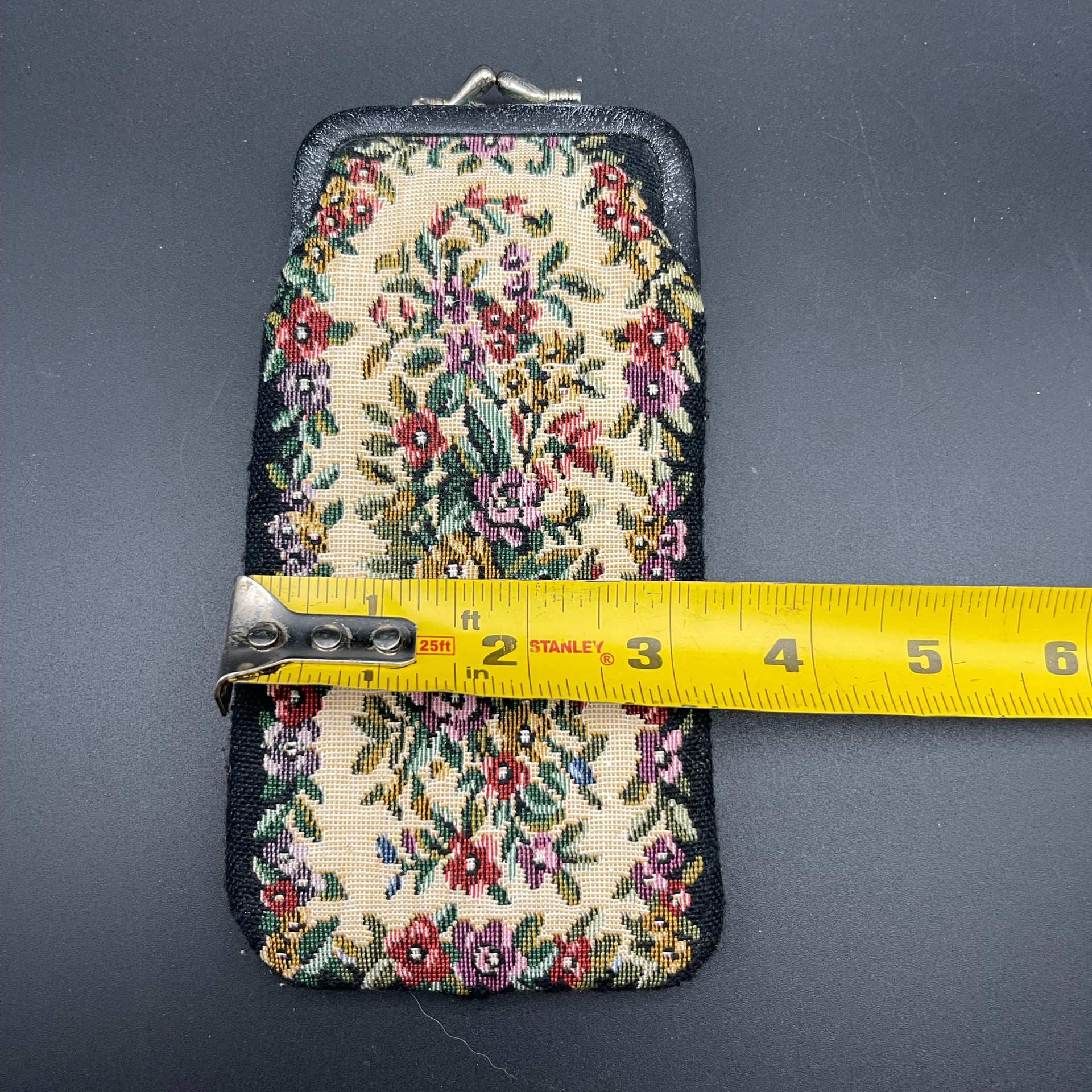 Vintage Tapestry Needlepoint glasses Or Cigarette Holder black floral Kiss Lock 7