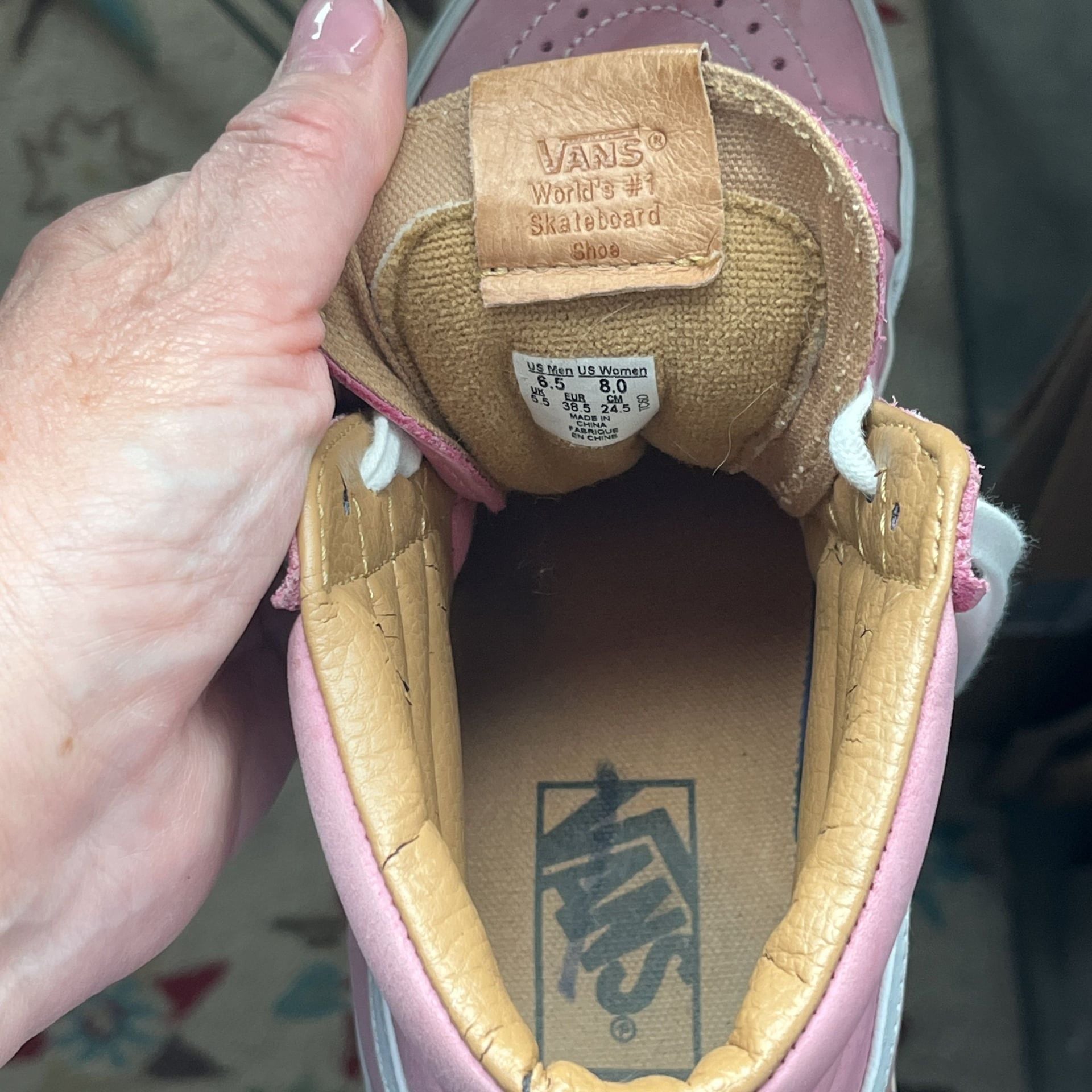 Vans Sk8-Hi Slim Leather Pink High Tops Women 8 Men 6.5 Rare 11