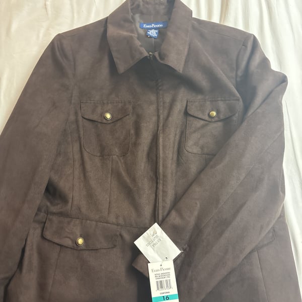 Evan Picone Brown Suede Snap Button Blazer Jacket