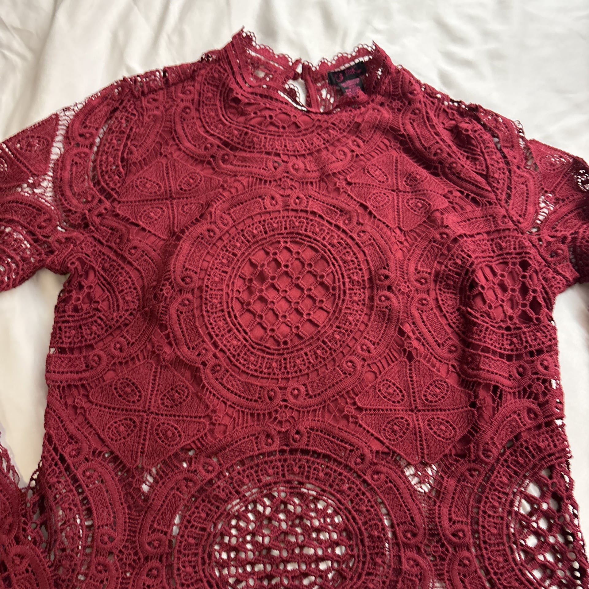 Burgundy lace boho long sleeve top 2