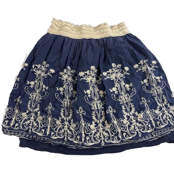 Vintage Indigo Skirt With Embroidery - ,