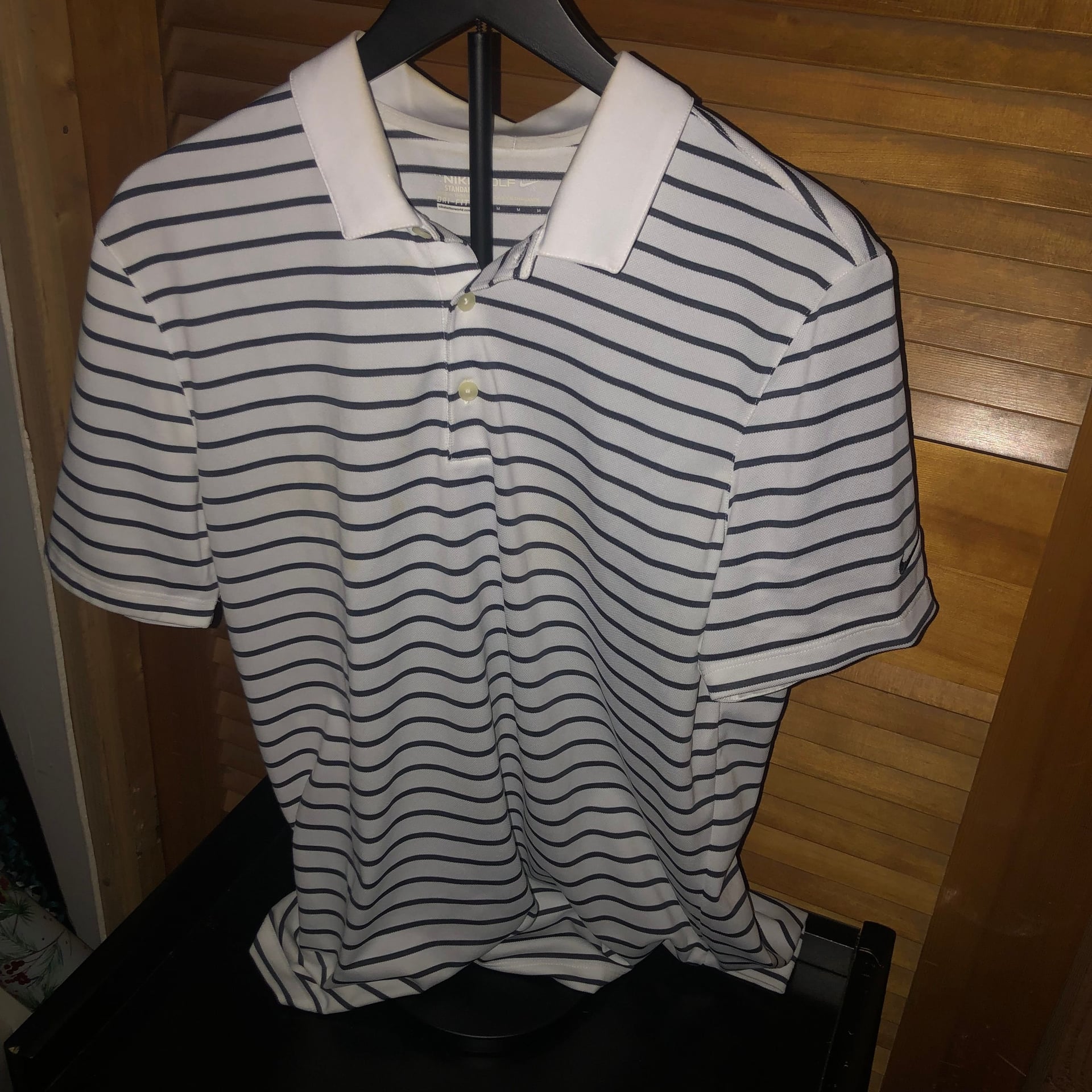 Nike Golf Dri-Fit White With Blue and Black Stripes Polo Men's Size Small 2
