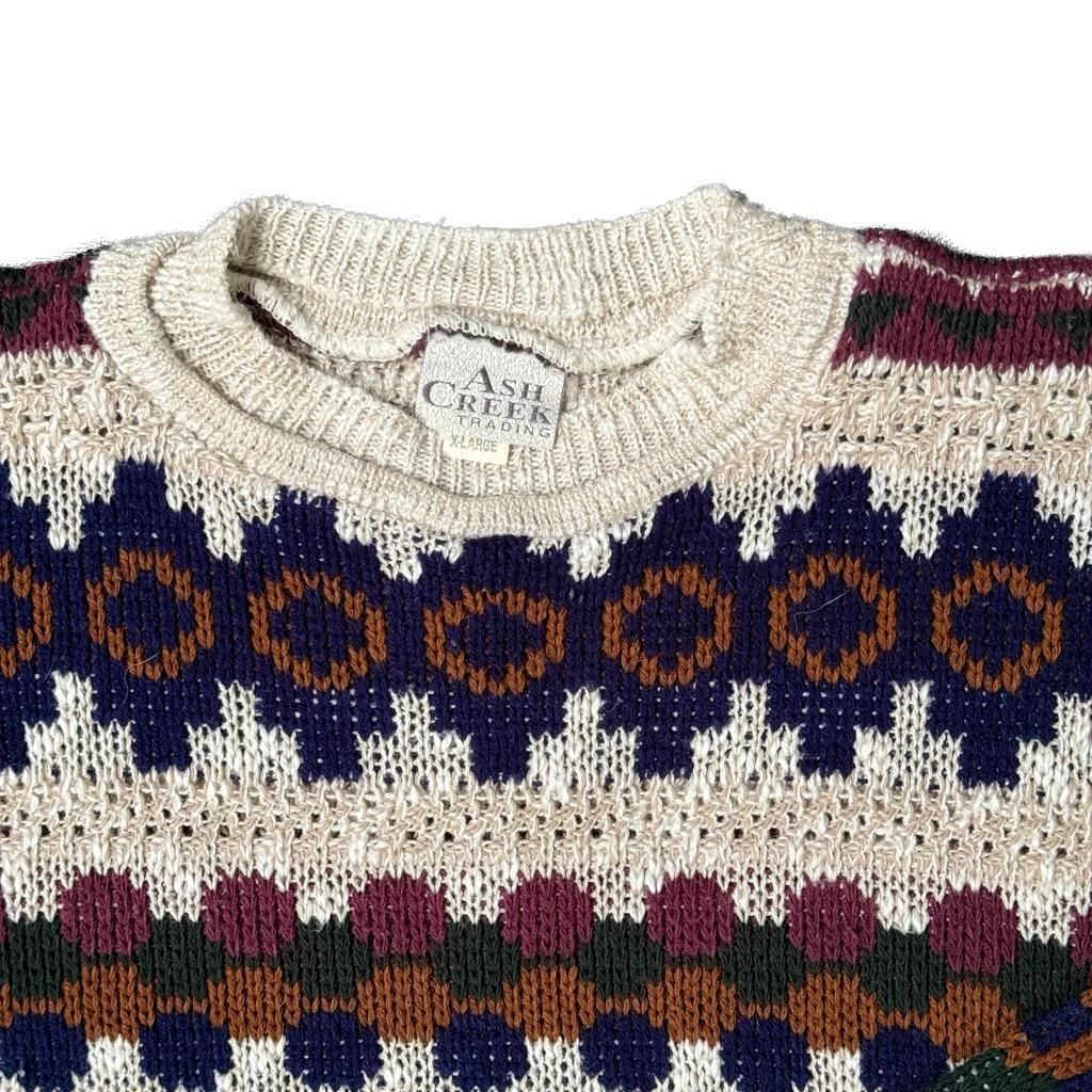 VTG Knit Sweater XL 90's Grandpa Oversized Academia Preppy Cottage Cosby 4