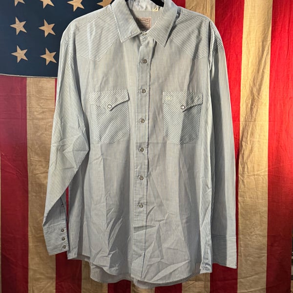 Vintage H Bar C Blue Striped Pearl Snap Western Shirt