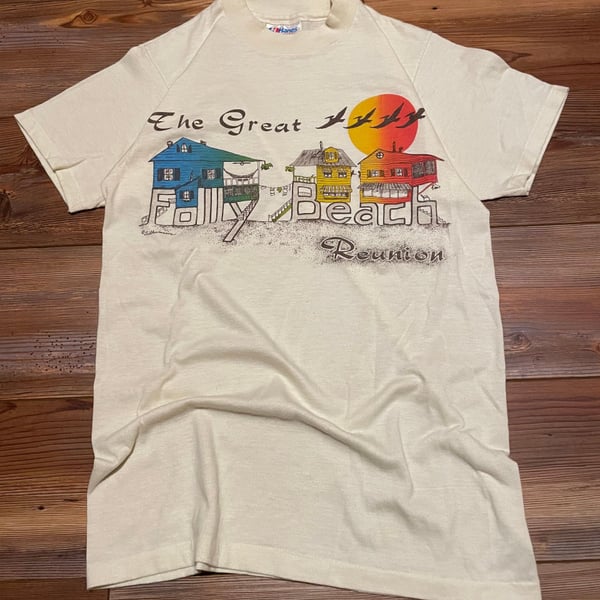 Vintage Folly Beach T-Shirt super sick front hit.