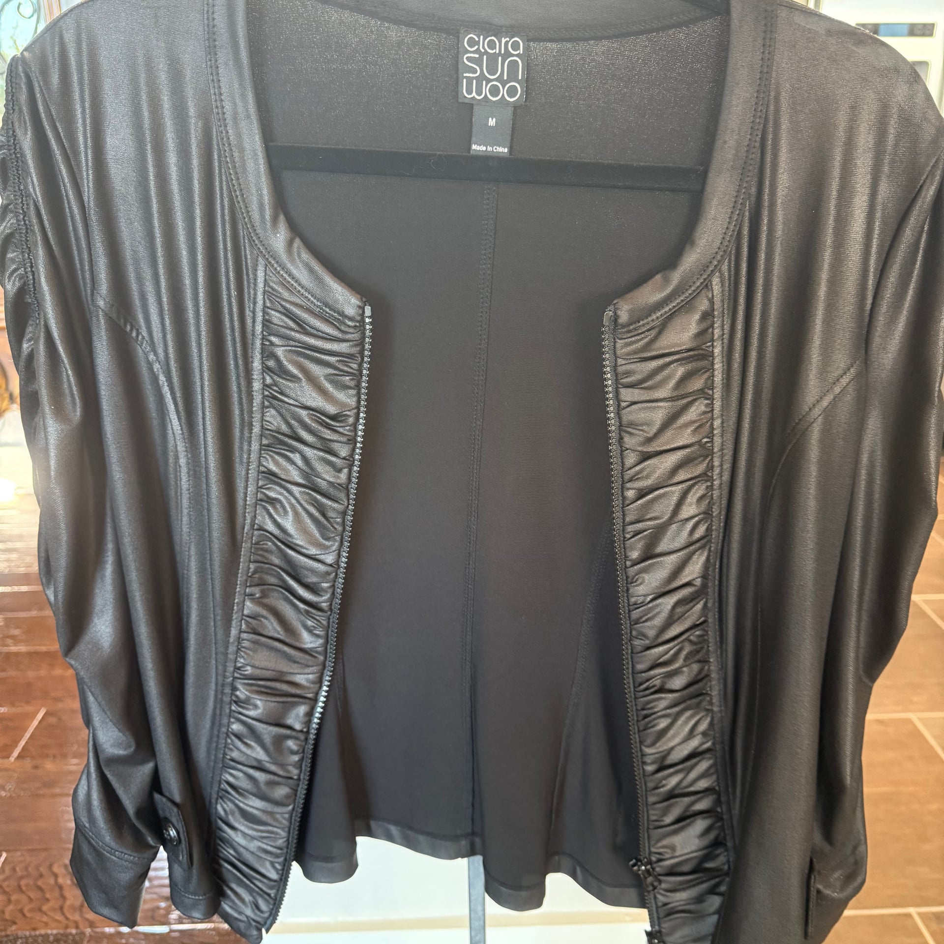 Clara Sunwoo Liquid Leather Ruched Detail Jacket 4