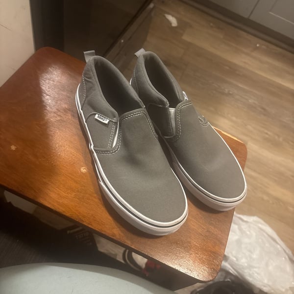 Vans Asher Checker Sidewall Drizzle Grey Slip On Skate Shoes