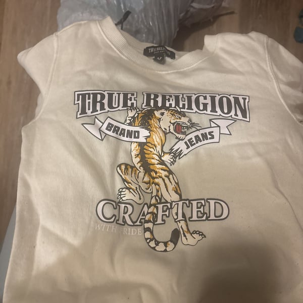 True Religion White T-Shirt with Gold Buddha Logo