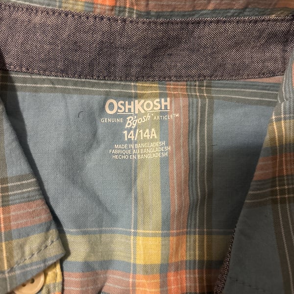 OshKosh B'gosh Boys Plaid Button Up Long Sleeve Shirt Size 8