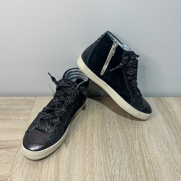 P448 Skate Boster Black Sequin High Top Sneakers, Sz 39 (8.5)